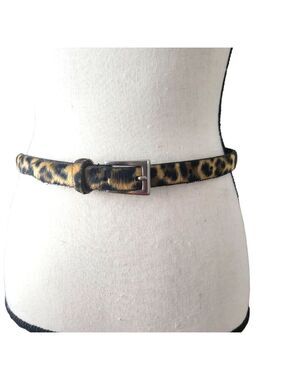 AMIEE Lynn Fuzzy Leather Leopard Print Skinny Belt Small/Medium